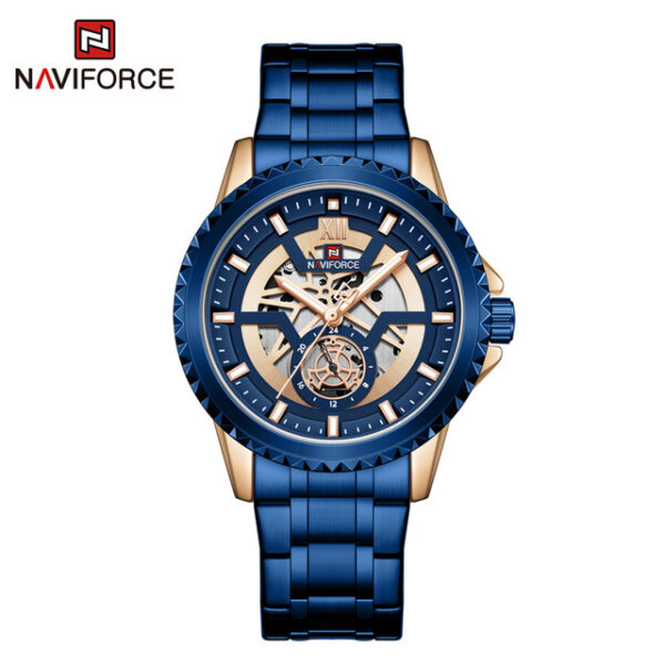 NAVIFORCE 9186 Men's Fashion Business Watch Quartz Watches 24 Hour Waterproof Hollow Dial Design Gold Stainless Steel Watches